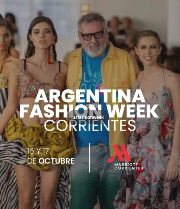 Pieza promocional de Argentina Fashion Week Corrientes con modelos, fechas 16 y 17 de octubre y sede Marriott Corrientes