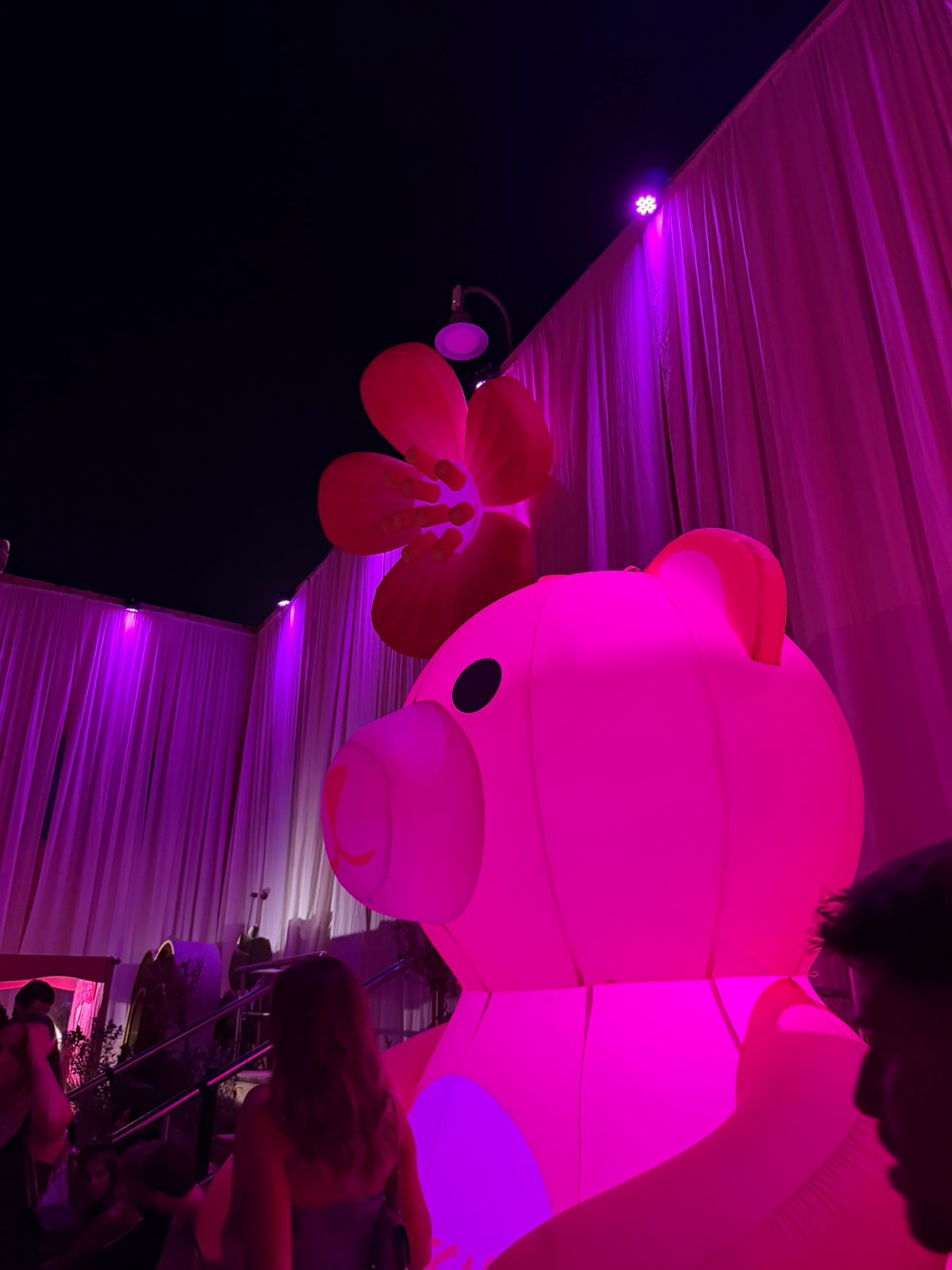 Instalación rosa con el oso y la flor de una edición de Bresh